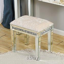 Luxury Mirror Glass Dressing Table Cushioned Stool Chair Furniture Glass Bedroom