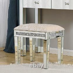 Luxury Mirror Glass Dressing Table Cushioned Stool Chair Furniture Glass Bedroom