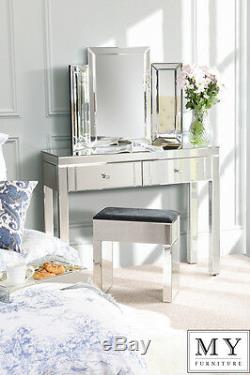 MADISON 2 Drawer Mirrored Dressing Table Console, Venetian Style, 4 Legs