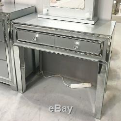 Madison Grey Glass & Silver Mirror Trim 2 Drawer Dressing Table Hall Console