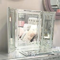 Madison Grey Silver Glass Vanity Tri-Folding Dressing Table Mirror Freestanding