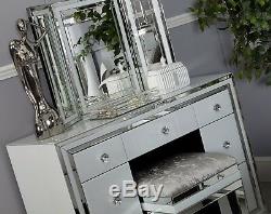 Madison White Glass Vanity Tri-Folding Dressing Table Mirror Freestanding