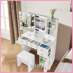 Makeup Desk Drawer Dressing Table Sliding Mirror With 10 LED Lighted Vanity Set