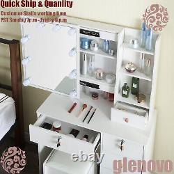 Makeup Desk Stool Vanity Set Dressing Table with Sliding Mirror+10 LED Bulbs UK