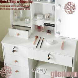 Makeup Desk Stool Vanity Set Dressing Table with Sliding Mirror+10 LED Bulbs UK