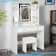 Makeup Desk Table Drawers Dressing Table Mirror With Led Lights Stool Vanity Set