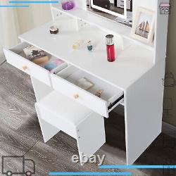 Makeup Desk Table Drawers Dressing Table Mirror With LED Lights Stool Vanity Set