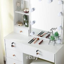 Makeup Dresser Desk with LED Lights Mirror & Stool Vanity Set White Dressing Table