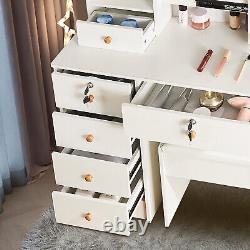 Makeup Dresser Desk with LED Lights Mirror & Stool Vanity Set White Dressing Table