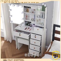 Makeup Dresser Dressing Table Vanity Set with 10 LED Lights Slide Mirror and Stool
