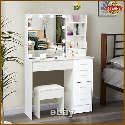 Makeup Dressing Table Vanity Set with 10LED Lighted Hollywood Mirror Stool