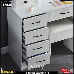 Makeup Dressing Table Vanity Set with LED Lighted Sliding Mirror 5 Drawers Stool