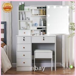 Makeup Dressing Table Vanity Set with LED Lights Mirror Drawers for Bedroom