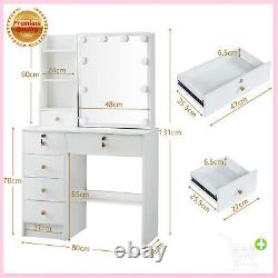 Makeup Dressing Table Vanity Set with LED Lights Mirror Drawers for Bedroom