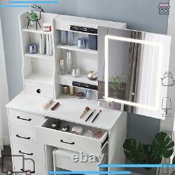 Makeup Dressing Table Vanity Set with Sliding LED Light Mirror and Stool Bedroom