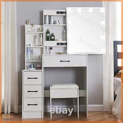 Makeup Dressing Table with LED Sliding Mirror And 6 Drawers & Stool Vanity Desk