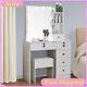 Makeup Table With Led Lights Slide Mirror Set Dressing Vanity 6 Drawers And Stool