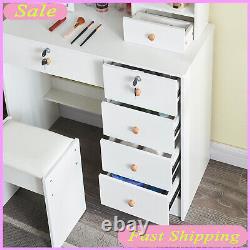Makeup Table with LED Lights Slide Mirror Set Dressing Vanity 6 Drawers and Stool