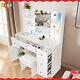 Makeup Table With Stool, 10 Led Lights Mirror Dressing Table 5 Drawer + Shelves