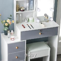 Makeup Vanity Desk Dressing Table with 10 LED Lights Mirror 4 Drawers and Stool