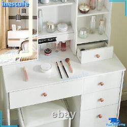 Makeup Vanity Dressing Table Stool Set with Dimmable Led Light Hollywood Mirror