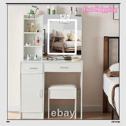 Makeup Vanity Table Set with LED Lighted Strip & Sliding Mirror Bedroom Dresser
