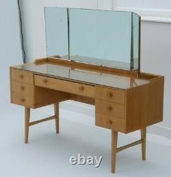 Meredew Light Oak Dressing Table 6 Draw, Glass Top, 3 Mirrors