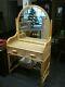 Mid Century Bamboo Dressing Table Glass Top With Mirror Wicker Desk Rattan