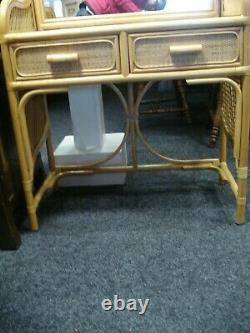 Mid century bamboo dressing table glass top with Mirror wicker desk rattan