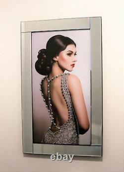 Mirror Frame Lady In Dress with Glitter Liquid Crystal Glass Wall Art 100x60cm
