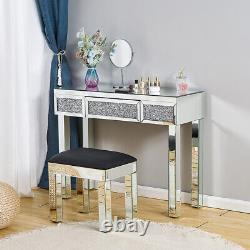 Mirror Glass Console Dressing Table Crushed Diamond Crystal Design Vanity