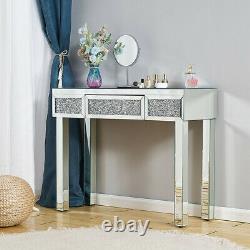 Mirror Glass Console Dressing Table Crushed Diamond Crystal Design Vanity