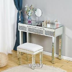 Mirror Glass Console Dressing Table Crushed Diamond Crystal Design Vanity UK