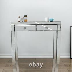 Mirror Glass Dressing Table Stool Set 2 Drawer Console Desk Bedroom Makeup Table