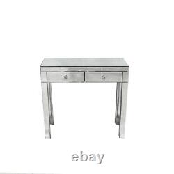 Mirror Glass Dressing Table Stool Set 2 Drawer Console Desk Bedroom Makeup Table