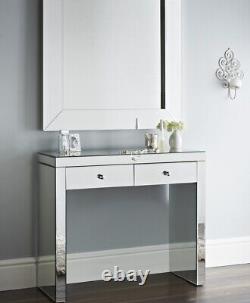 Mirror Glass Narrow Console Hall Table Dressing Table with 2 Storage Drawers UK
