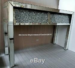 Mirrored 2 Drawer Console Hall Dressing Table Sparkly Diamond Crush Crystal