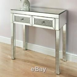 Mirrored 2 Drawer Console Hall Dressing Table Sparkly Diamond Crush Crystal New