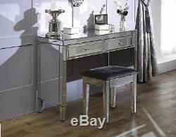 Mirrored 2 Drawer Dressing Table Desk & Stool