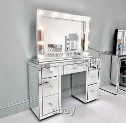 Mirrored 7 Drawer Dressing Table Vanity Dresser Fully Assembled Crystal Handles