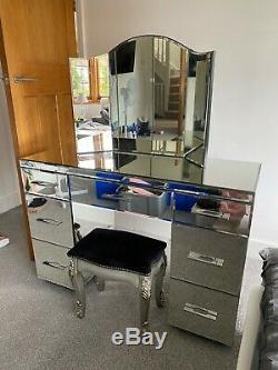 Mirrored 7 Drawer Dressing Vanity Table Modern Mirror Furniture With Stool