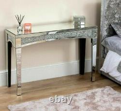 Mirrored Console Crystal Crushed Diamond Glass Sparkly Mirror Dressing Table