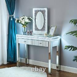 Mirrored Console Crystal Crushed Diamond Glass Sparkly Mirror Dressing Table UK