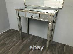 Mirrored Console Desk Bedroom Dressing Table Venetian Glass 1 Drawer Storage
