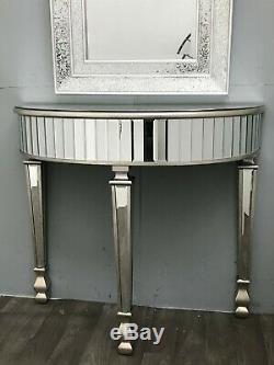 Mirrored Console Dressing Table Silver Half Moon Venetian Glass Furniture