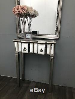 Mirrored Console Dressing Table TV Stand 2 Drawer Silver Modern Glass Furniture