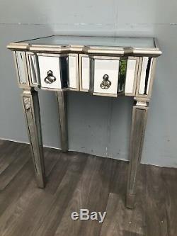 Mirrored Console Dressing Table TV Stand 2 Drawer Silver Modern Glass Furniture