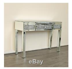 Mirrored Console Table Modern Dressing Room Venetian Hall Crushed Crystal Glass