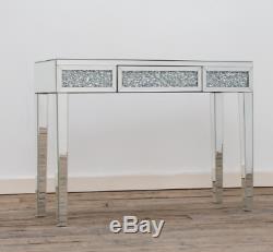Mirrored Console Table Modern Dressing Room Venetian Hall Crushed Crystal Glass