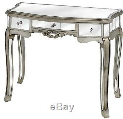 Mirrored Console Table & Velvet Stool Set Bedroom Dressing Glass Antique Vintage
